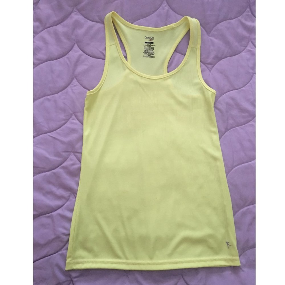 Danskin Fitted Yellow Workout Scoop/Racer Tank Top